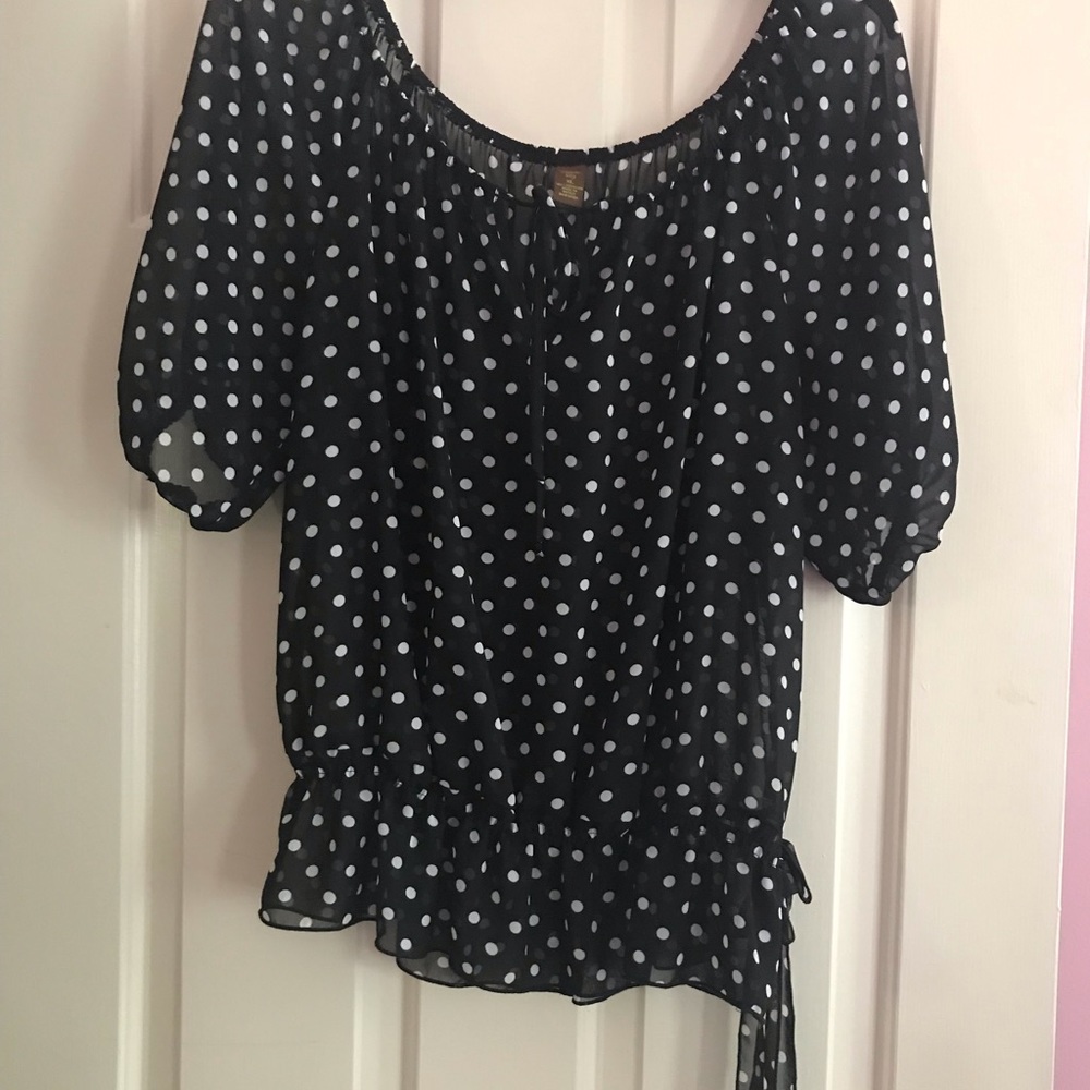Polka dot top with peplum skirt/ruffle
